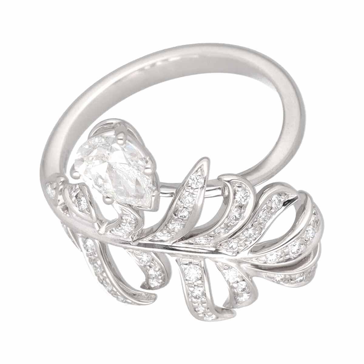 Women's CHANEL Plume de chanel Diamond GIA 0.50ct E-VVS1 K18 White Gold Ring US 5 1/4 For Sale