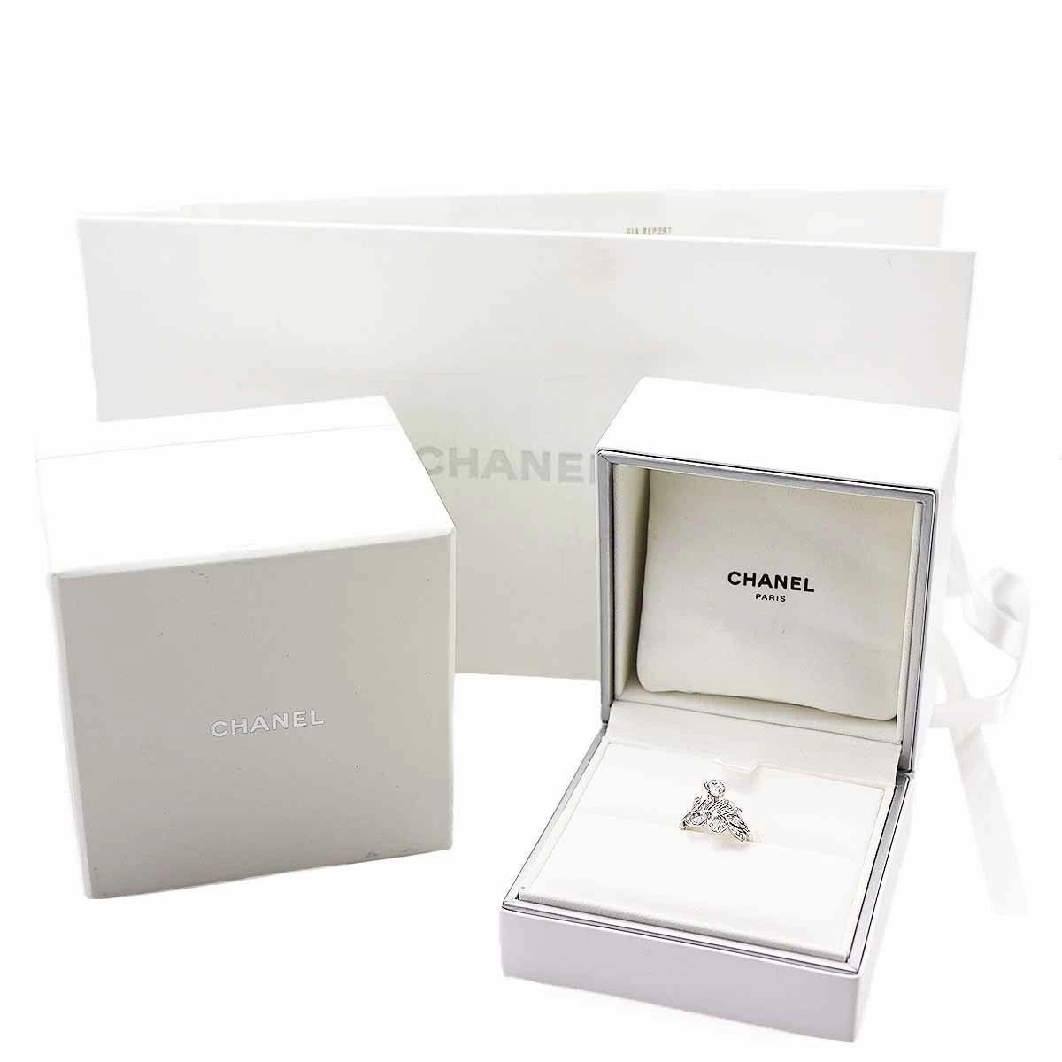 CHANEL Plume de chanel Diamond GIA 0.50ct E-VVS1 K18 White Gold Ring US 5 1/4 For Sale 3