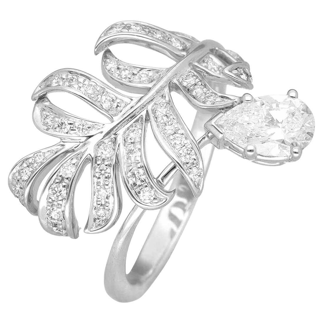 CHANEL Plume de chanel Diamond GIA 0.50ct E-VVS1 K18 White Gold Ring US 5 1/4 For Sale