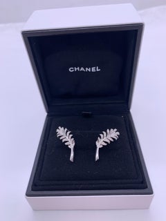 Chanel Plume Feather Clip Earrings, 18K White Gold with Diamonds