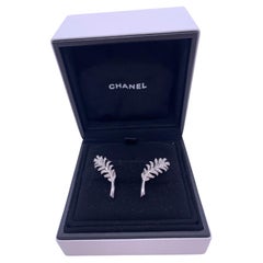 Chanel Plume Feather Clip Earrings, 18K White Gold with Diamonds