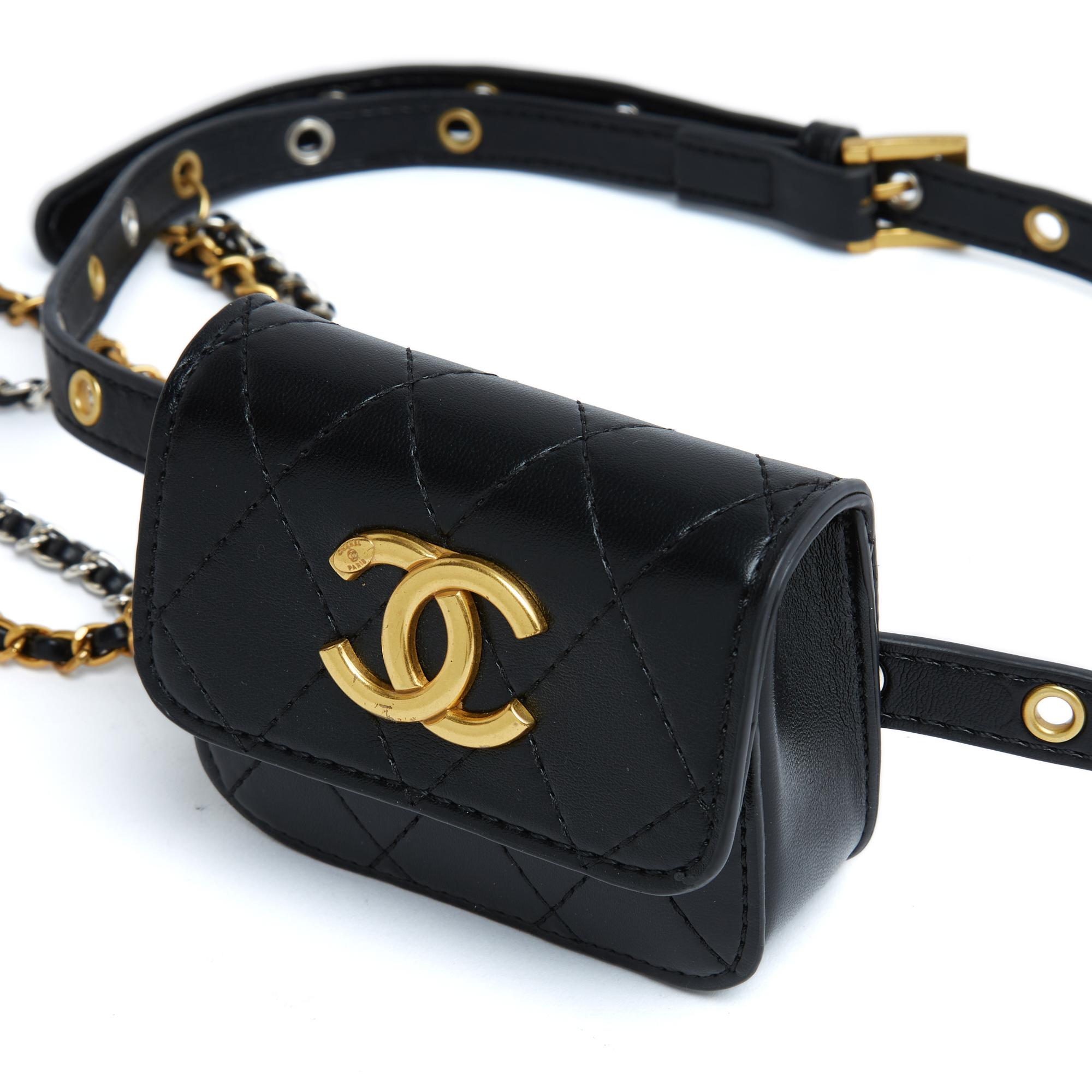 Chanel Pochette Ceinture Ajustable Classique Negro Plata Oro CC Bolso con Cinturón OS en Nuevo estado para la venta en PARIS, FR