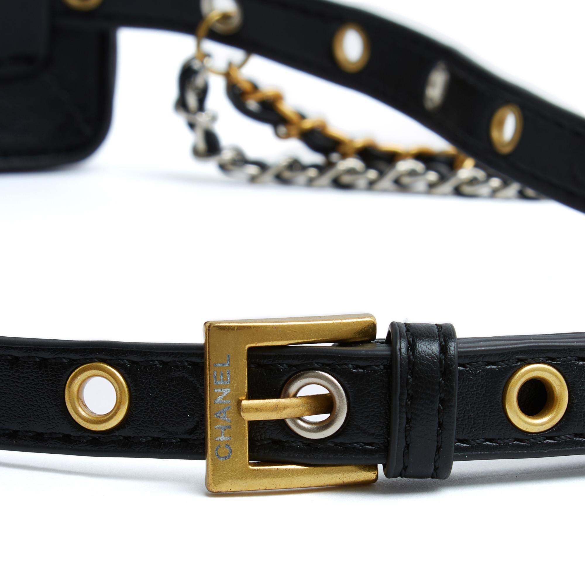 Chanel Pochette Ceinture Ajustable Classique Negro Plata Oro CC Bolso con Cinturón OS en venta 3