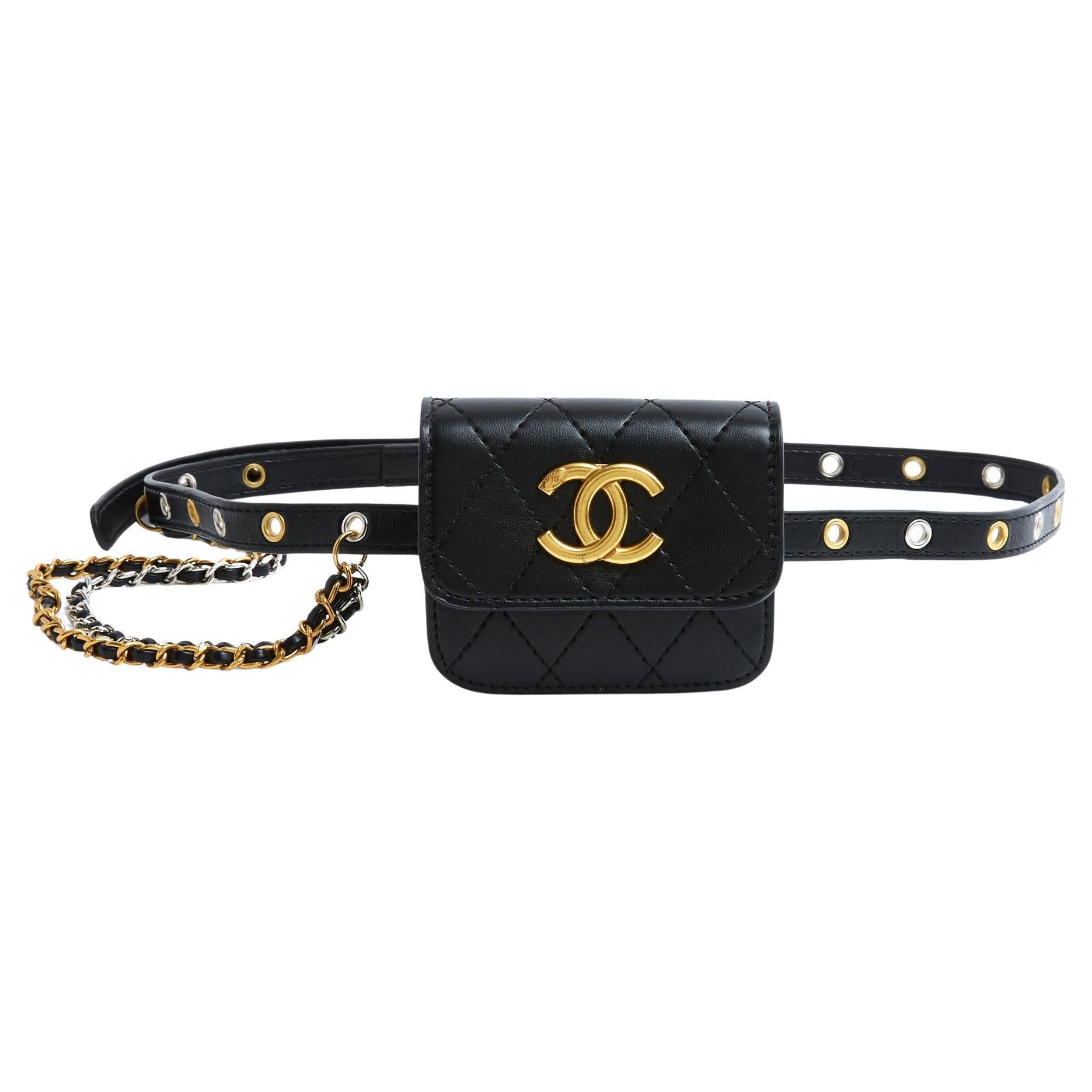Chanel Pochette Ceinture Ajustable Classique Negro Plata Oro CC Bolso con Cinturón OS en venta