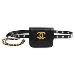 Chanel Pochette Ceinture Ajustable Classique Black Silver Gold CC Bag on Belt OS