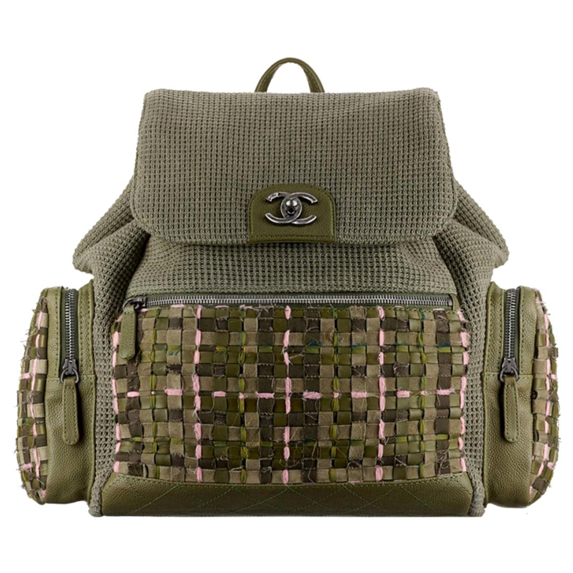 Chanel Pocket Backpack Bag in Woven Tweed and Canvas 