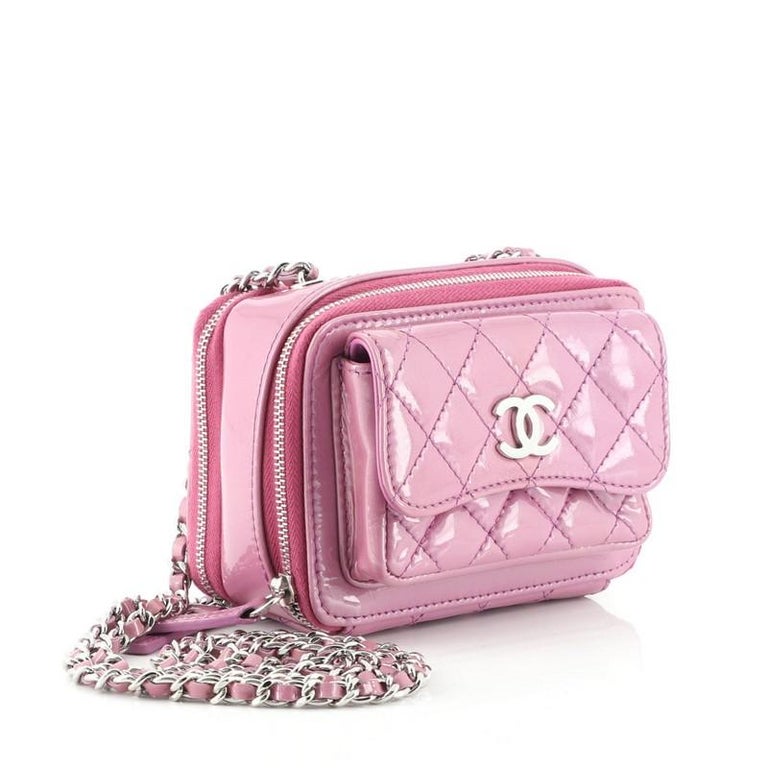 CHANEL Small Pocket Box Quilted Patent Leather Crossbody Camera Bag Bl