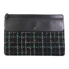 Chanel Pocket Zip Pouch Quilted Lambskin with Tweed Large