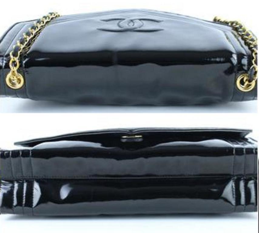 Chanel Pointed Chevron Flap 222330 Black Patent Leather Shoulder Bag For Sale 6