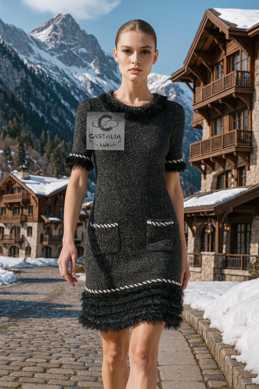 Noir CHANEL - Robe collection rêve polaire avec fourrure fantaisie 40 FR en vente