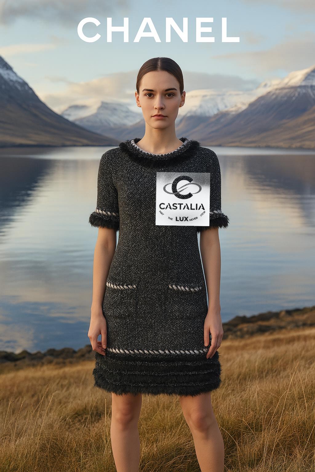 Chanel Polar Dream Sammlerstück Kleid mit Fantasy Pelz 40 FR im Angebot 1