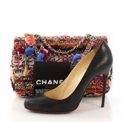 Chanel Pom Pom CC Flap Bag Quilted Tweed Medium