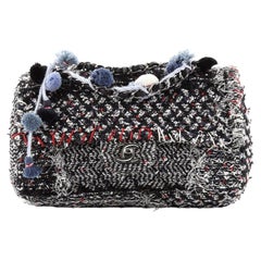 Chanel Pom Pom CC Flap Bag Quilted Tweed Medium