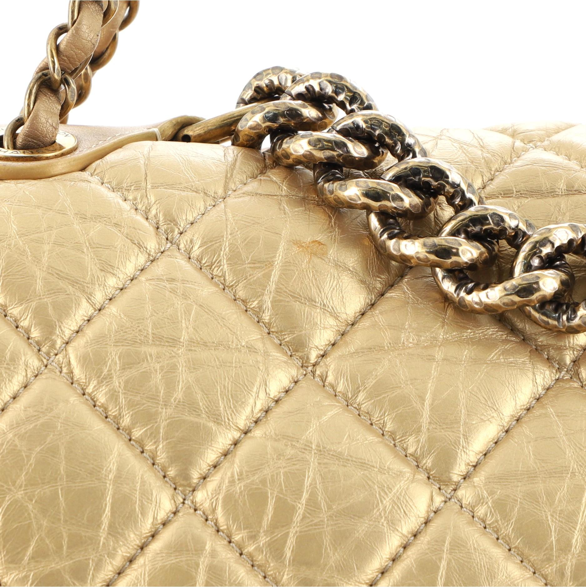 Chanel Pondichery Klappe Tasche aus gestepptem gealtertem Kalbsleder groß 1