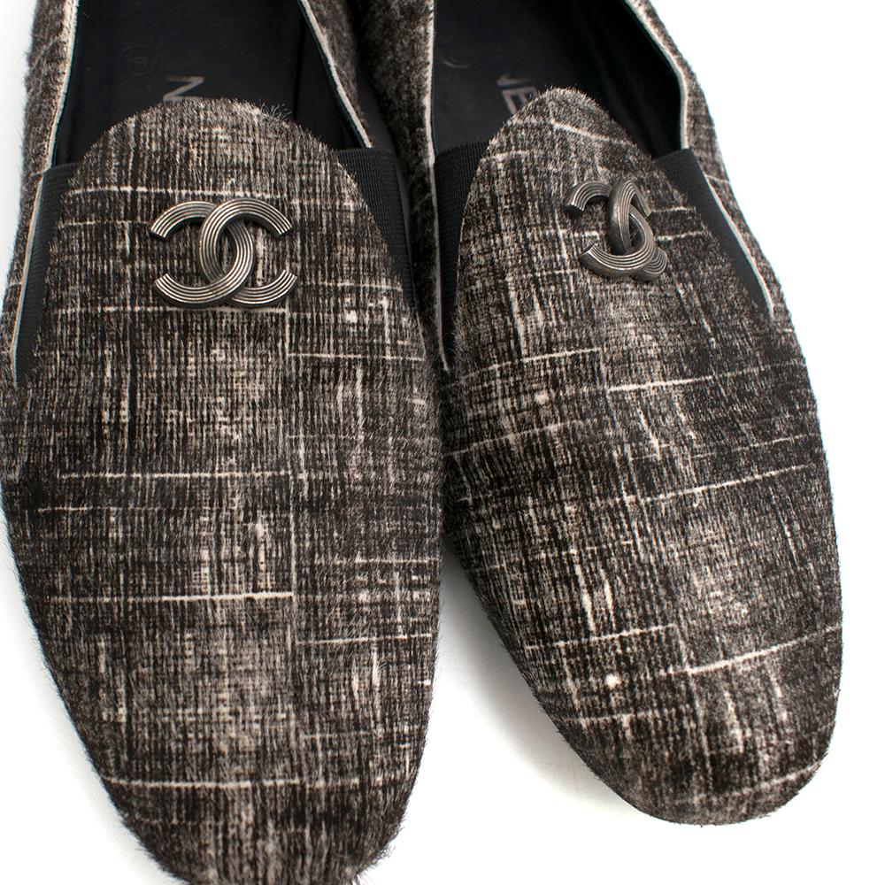 Black Chanel Pony Hair Check CC Loafers - Size EU 38.5 For Sale