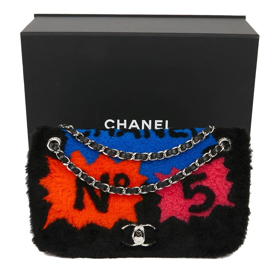 Black CHANEL Pop Art N°5 Bag in Graffiti Leather and Shearling Fabric