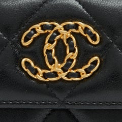 Chanel Porte Carte a Rabat Cuir Noir 19 Black Leather Single Flap Card Holder