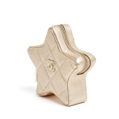 Chanel Porte Monnaie CC Quilted Golden Leather Star Purse with hook New In Box