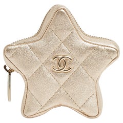 Chanel Porte Monnaie CC Quilted Golden Leather Star Purse with hook New In Box