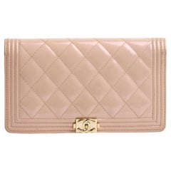 Chanel Portefeuille Boy Pink Patent Leather Wallet in box