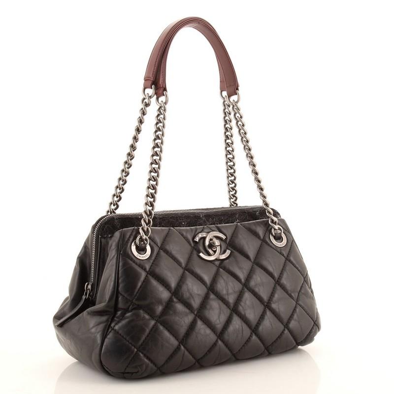 Black Chanel  Portobello Bowler Bag Quilted Aged Calfskin and Tweed Medium