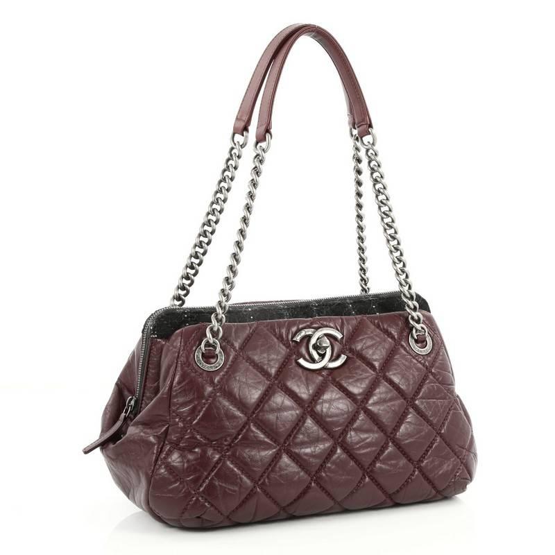 Chanel Portobello Bowler Bag Quilted Aged Calfskin and Tweed Medium In Good Condition In NY, NY