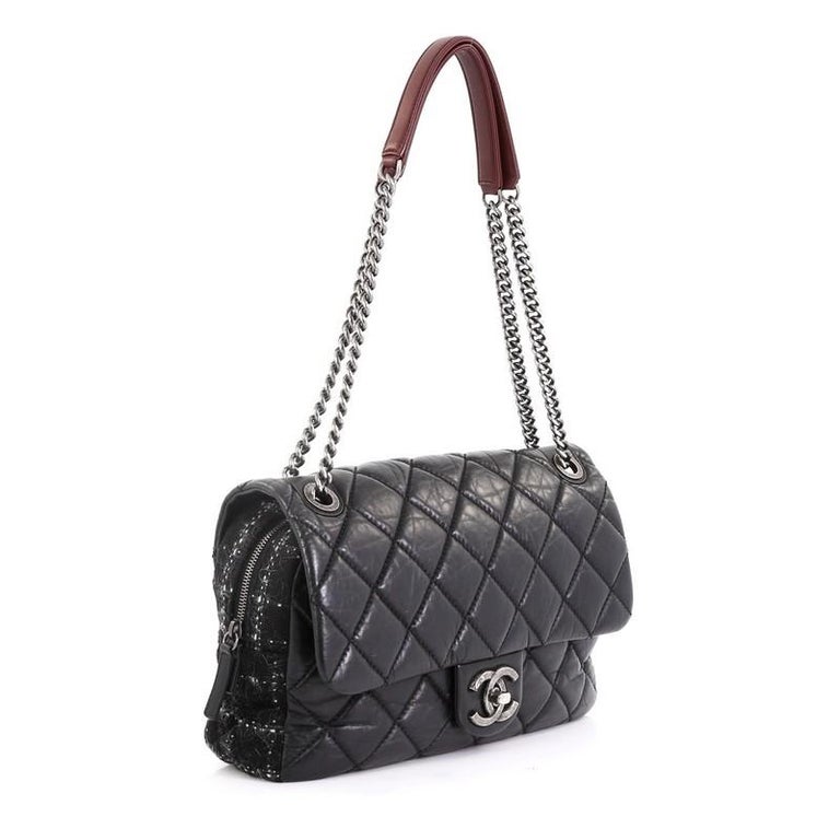 Chanel Portobello Flap Bag Quilted Aged Calfskin with Tweed Jumbo
