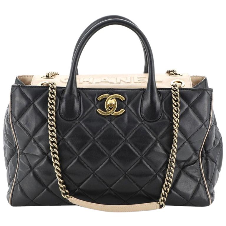Chanel Portobello Zip Tote Quilted Glazed Calfskin and Tweed at 1stDibs