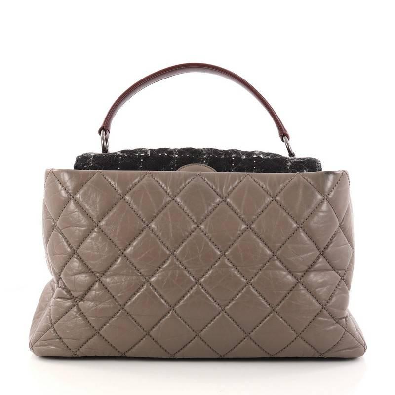 Gray Chanel Portobello Top Handle Bag Quilted Aged Calfskin and Tweed Large