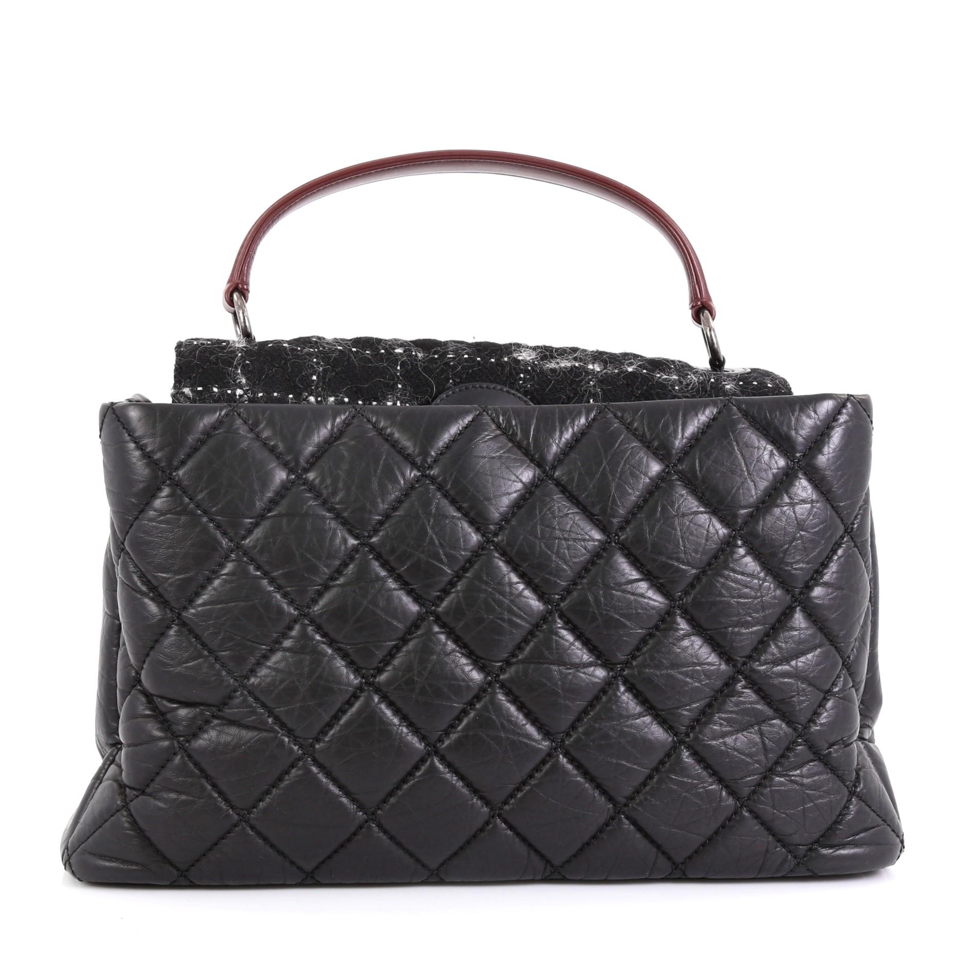 Black Chanel Portobello Top Handle Bag Quilted Aged Calfskin and Tweed Large