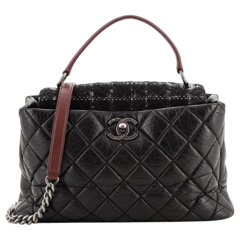 Chanel Portobello Top Handle Bag Quilted Aged Calfskin and Tweed Large