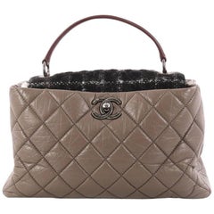 Chanel Portobello Top Handle Bag Quilted Aged Calfskin and Tweed Large