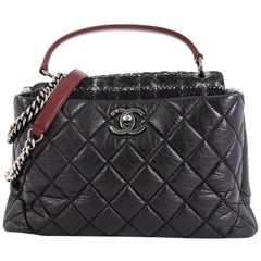 Chanel Portobello Top Handle Bag Quilted Aged Calfskin and Tweed Large