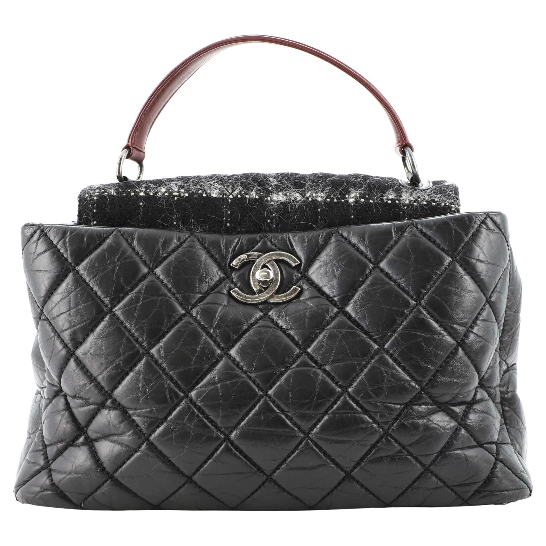 Chanel Portobello Top Handle Bag Quilted Aged Calfskin and Tweed Large