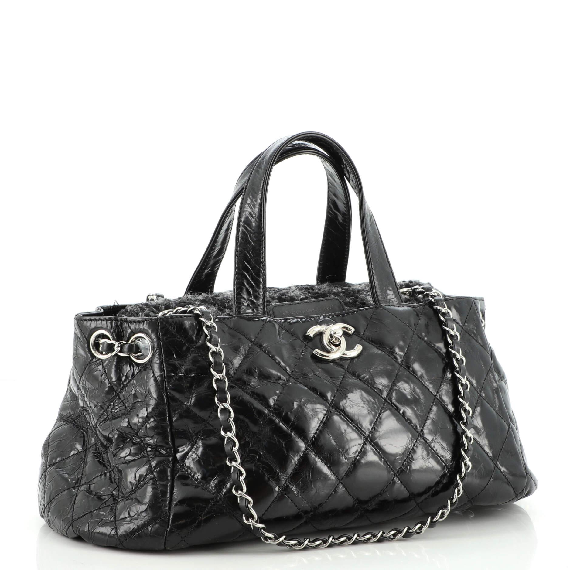 Black Chanel Portobello Tote Quilted Glazed Calfskin and Tweed East West