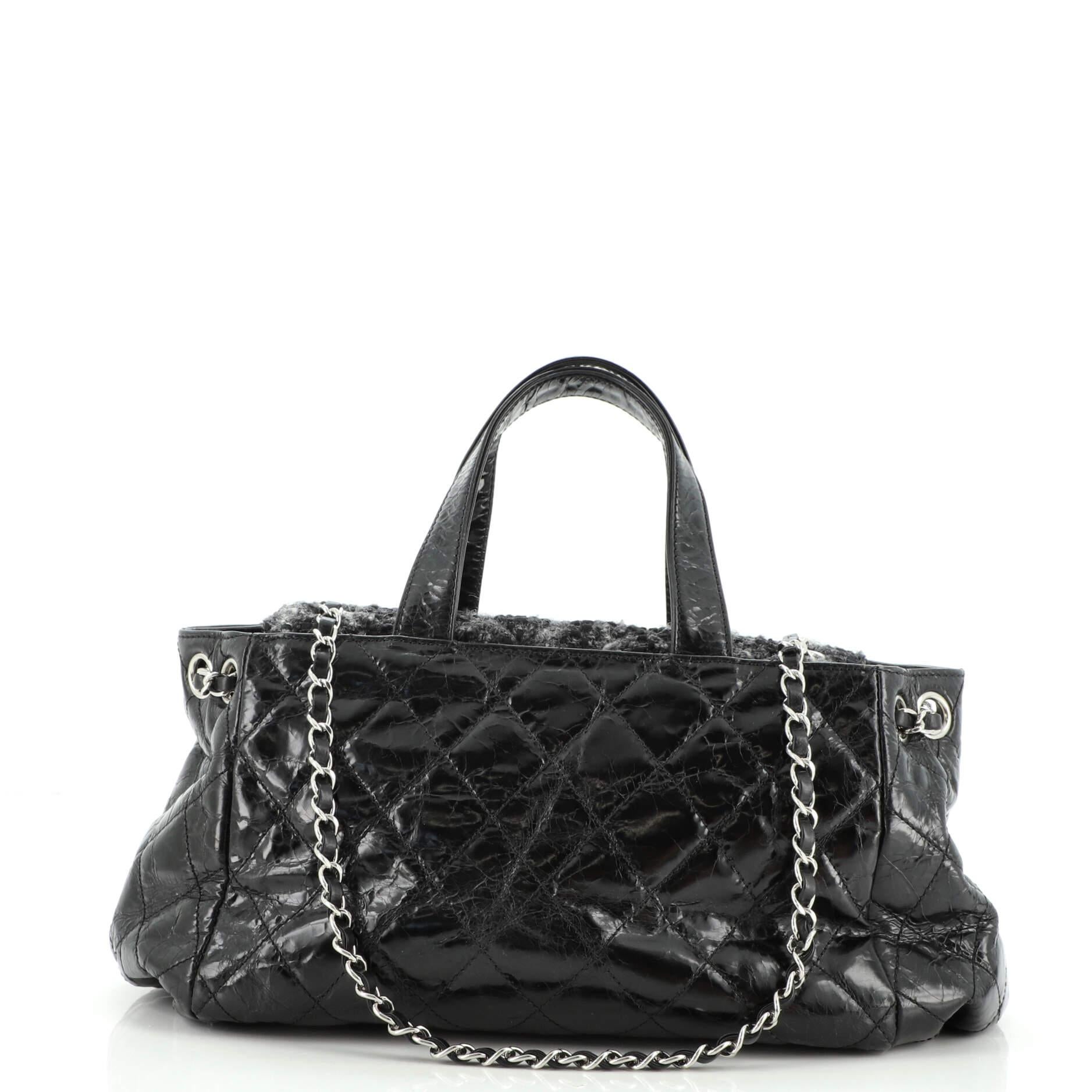 Chanel Portobello Tote Quilted Glazed Calfskin and Tweed East West In Good Condition In NY, NY