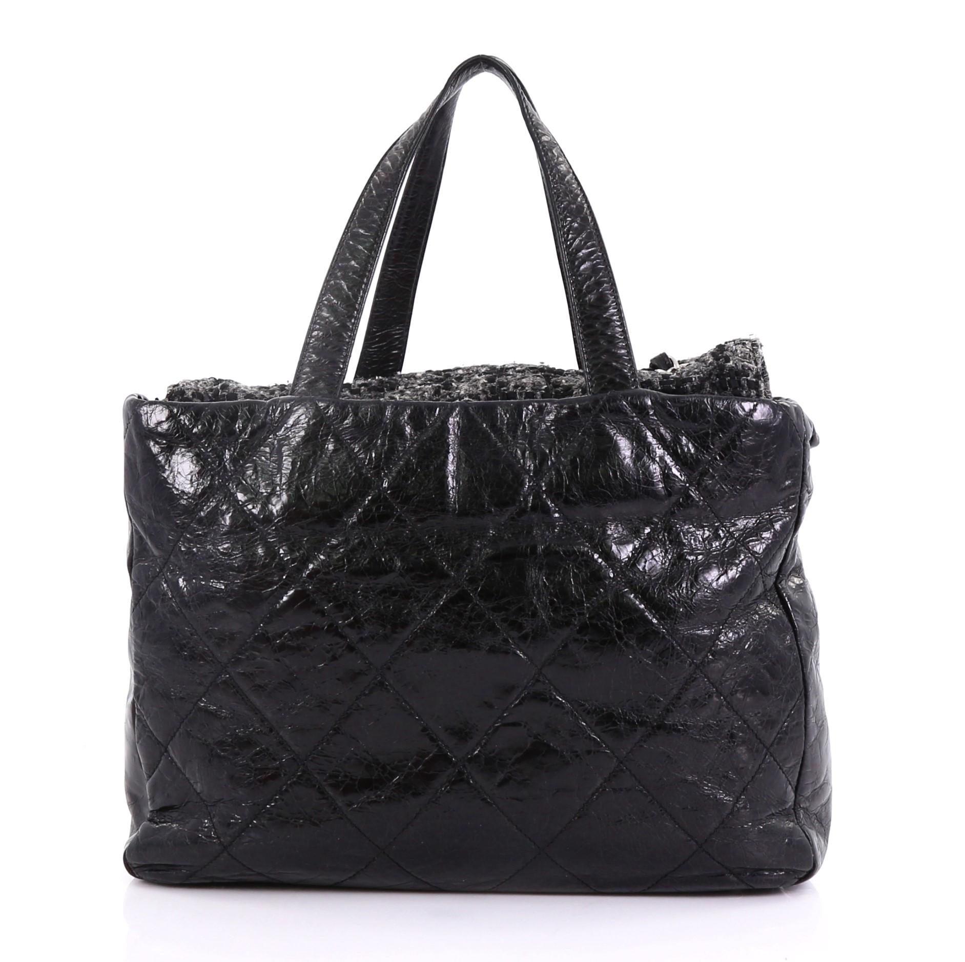 Chanel Portobello Tote Quilted Glazed Calfskin and Tweed Medium In Good Condition In NY, NY