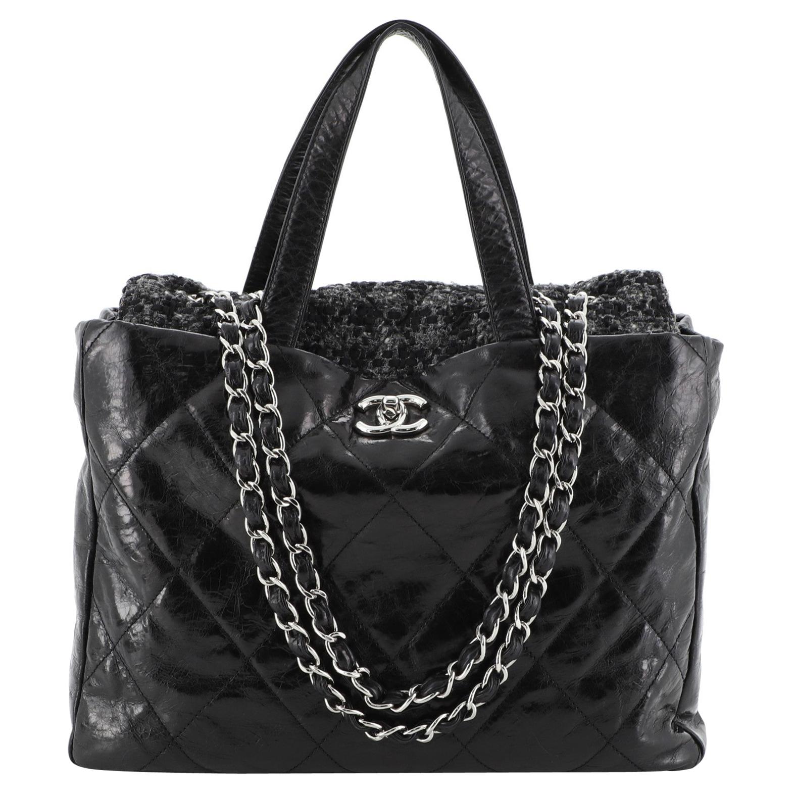 Chanel Portobello Tote Quilted Glazed Calfskin And Tweed Medium 