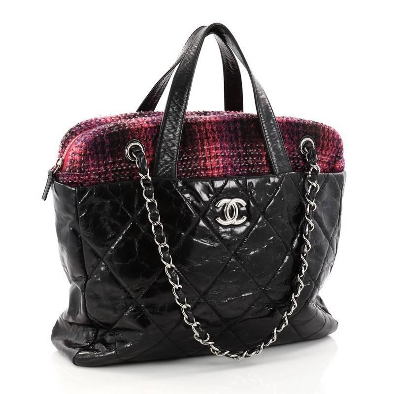Black Chanel Portobello Zip Tote Quilted Glazed Calfskin and Tweed