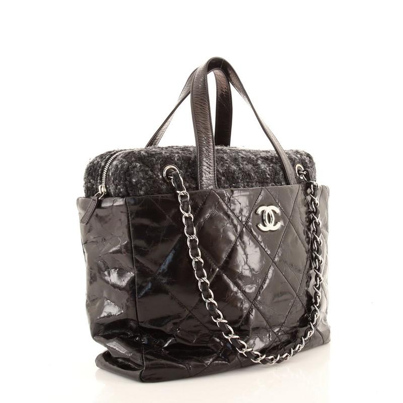 Black Chanel Portobello Zip Tote Quilted Glazed Calfskin and Tweed