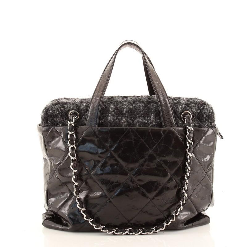Chanel Portobello Zip Tote Quilted Glazed Calfskin and Tweed In Good Condition In NY, NY