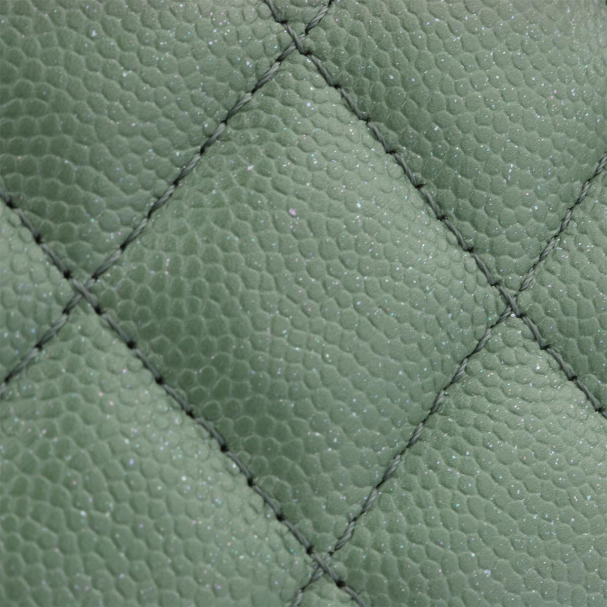 Gray CHANEL Pouch Green Caviar Iridescent with Brushed Gold Hardware 2018
