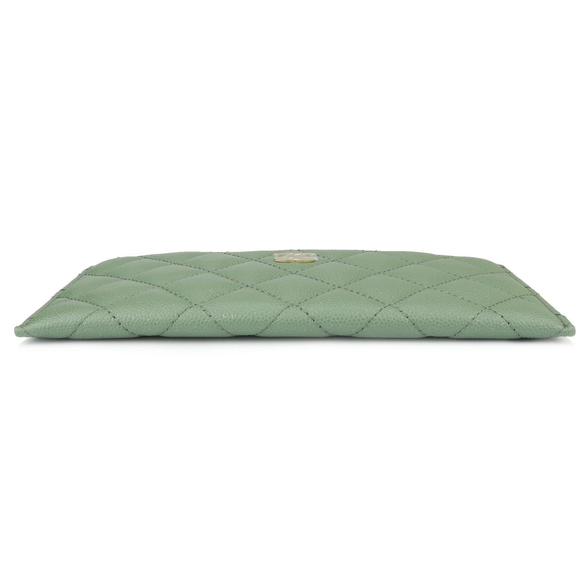 Women's or Men's CHANEL Pouch Green Caviar Iridescent with Brushed Gold Hardware 2018