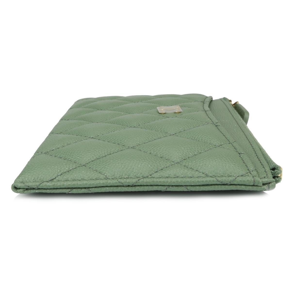 CHANEL Pouch Green Caviar Iridescent with Brushed Gold Hardware 2018 2