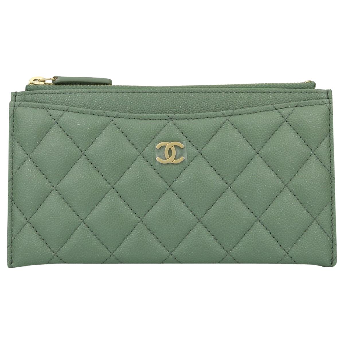 CHANEL Pouch Green Caviar Iridescent with Brushed Gold Hardware 2018
