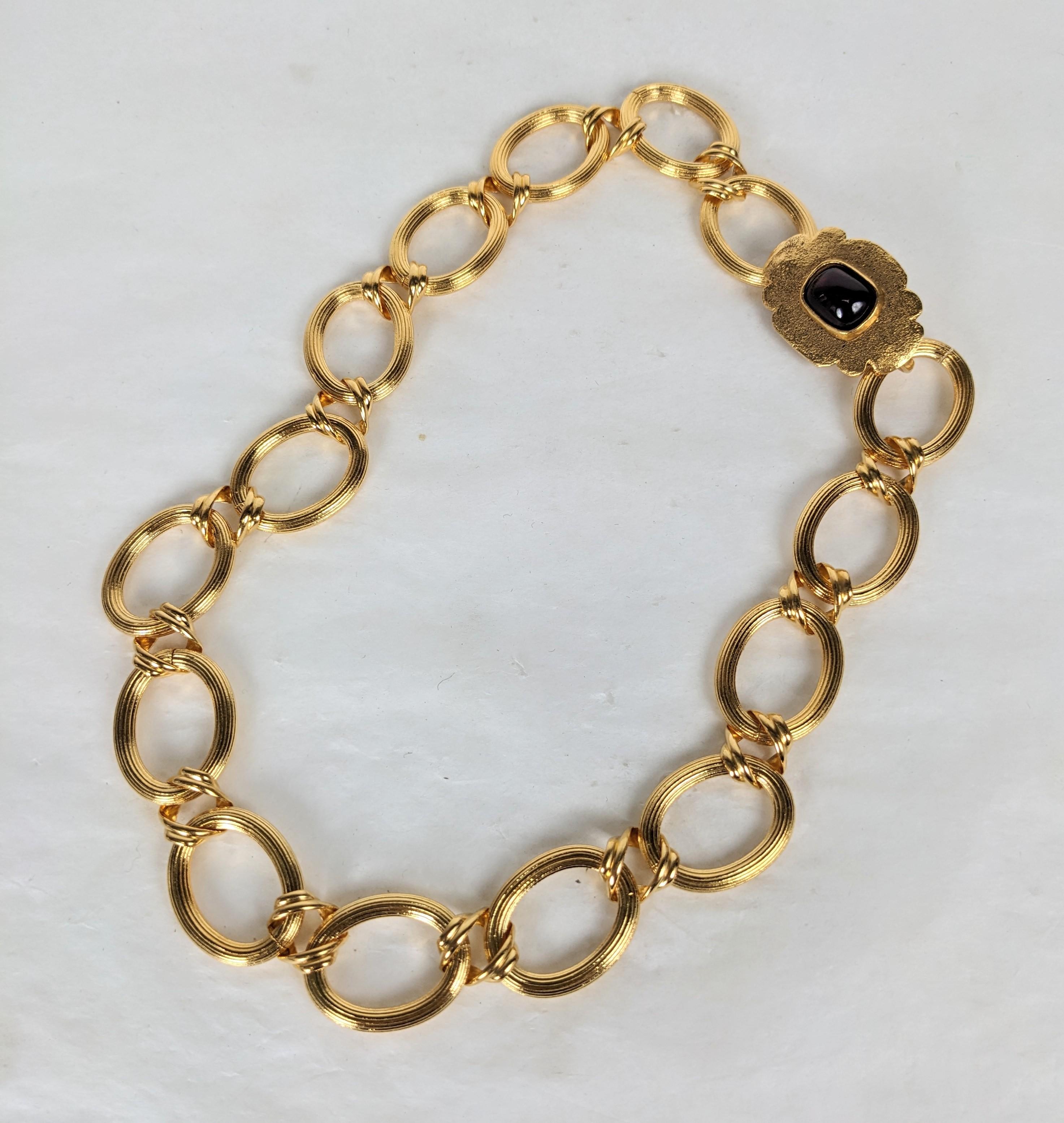 Chanel Poured Glass Cabochon Gold Chain Link Necklace Bizantino en venta