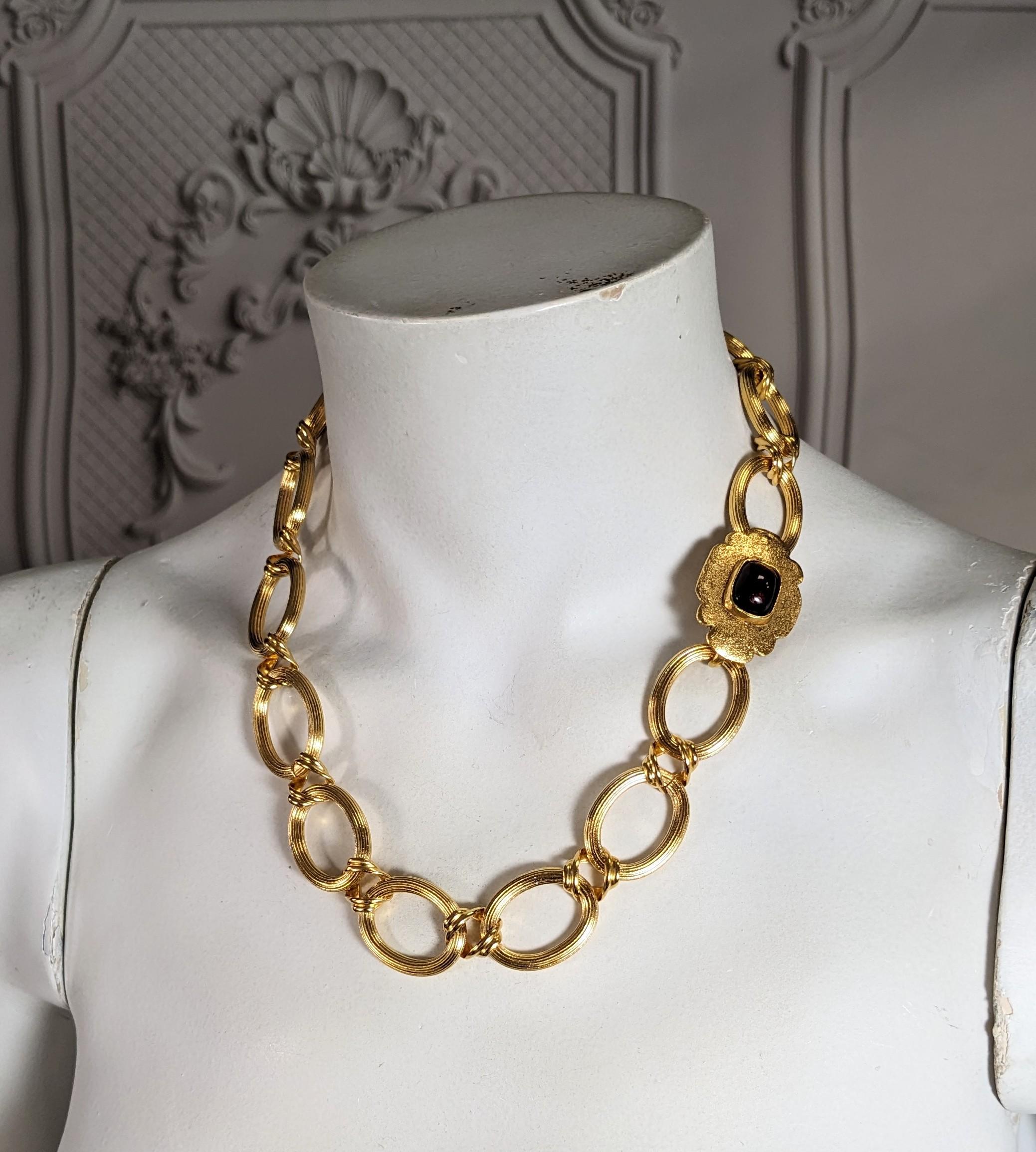 Chanel Poured Glass Cabochon Gold Chain Link Necklace en venta 2