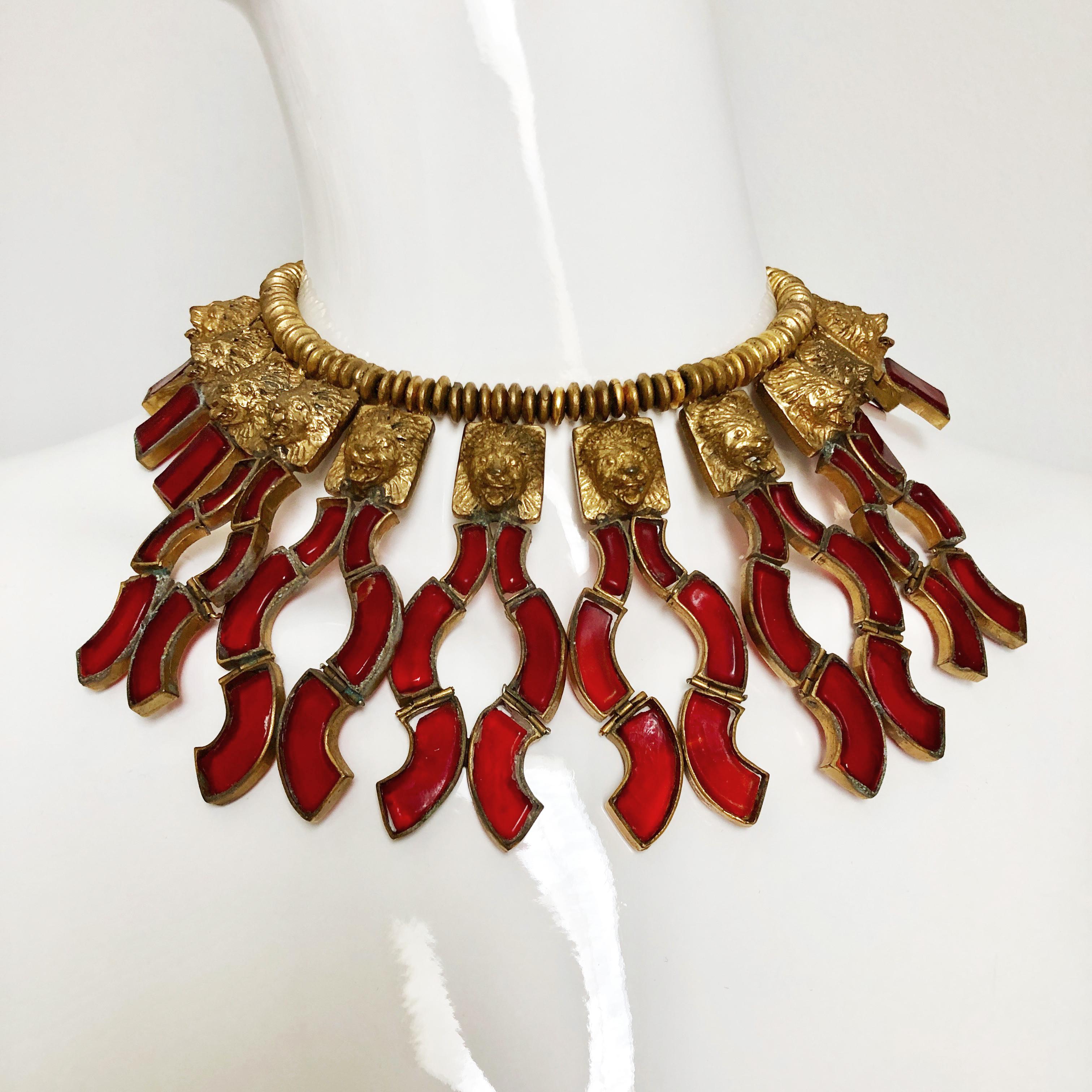 Chanel Poured Glass Lion Head Collar Necklace and Earrings Goossens, 1960s 1