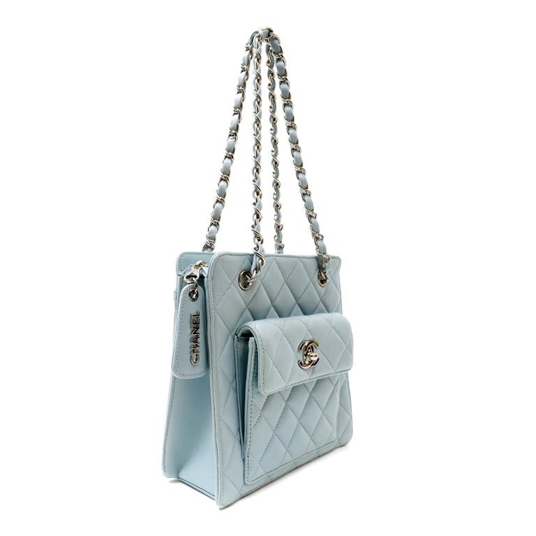 Chanel Powder Blue Quilted Leather Vintage Mini Tote