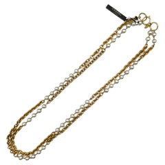 Chanel Pre 1986 Two Stand Gold Chain & Faux Pearl Long Necklace